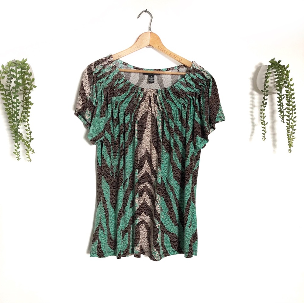 Soft Green & Brown Tiger Design Blouse